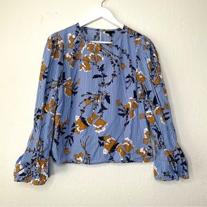 Who What Wear Floral and Stripes Long Sleeve Cotton Top - Medium